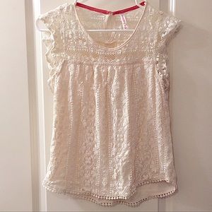 COPY - Xhilaration Women Ivory Lace Short Sleeve Blouse